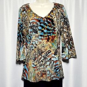 Roz & Ali Vibrant Beaded V-neck Bell Sleeve Blouse (MP)